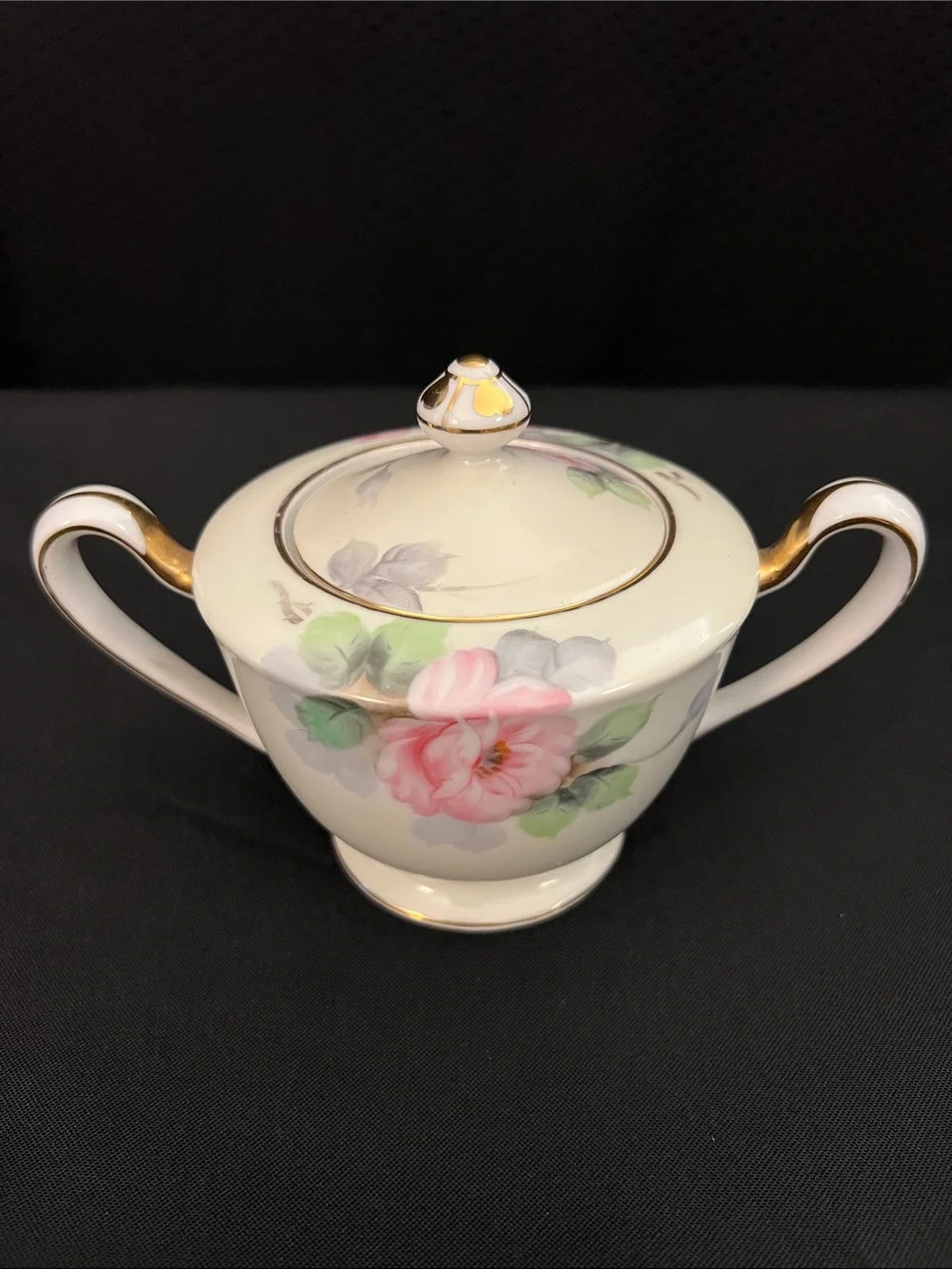 Aichi China  Porcelain Sugar and Creamer Set with Gold Trim - Pink Roses